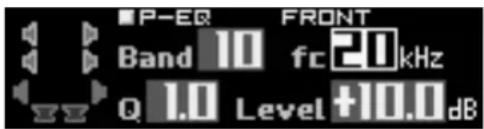 P-EQ FRONT Band 10 fc 20 kHz Q 1.0 Level +10.0 dB
