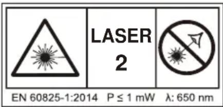 LASER 2 EN 60825-1:2014 P ≤ 1 mW λ: 650 nm