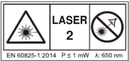 LASER 2 EN 60825-1:2014 P ≤ 1 mW λ: 650 nm