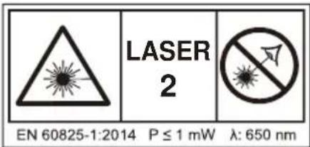 LASER 2 EN 60825-1:2014 P ≤ 1 mW λ: 650 nm