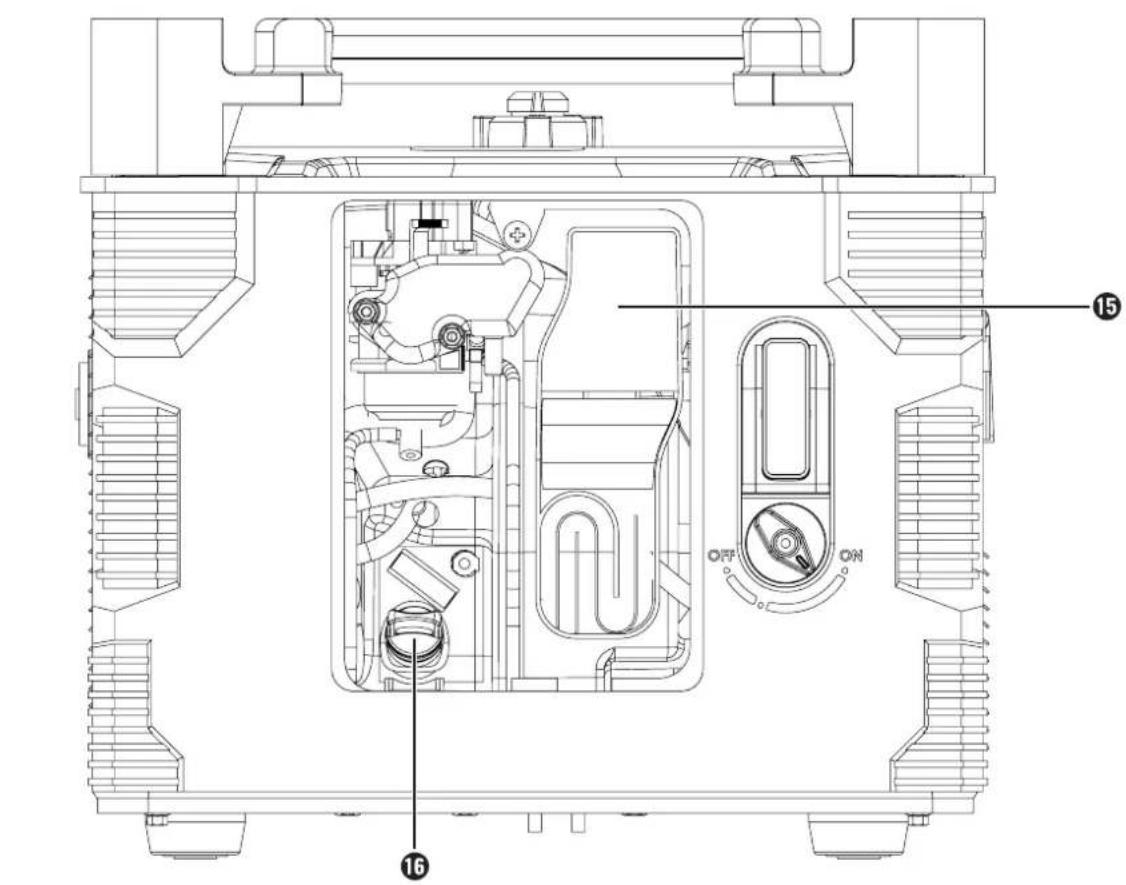Technical schematic diagram of a mechanical device with labeled components and directional indicators