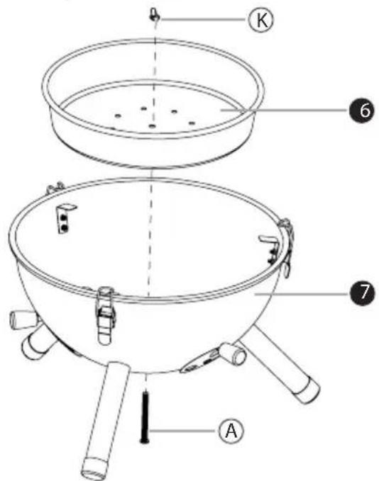 Technical diagram of a portable stove or cooking pot with labeled parts including fan, lid, and handle
