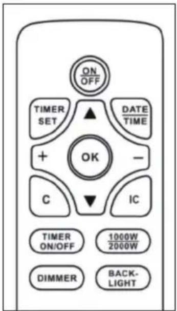 ON OFF TIMER SET ▲ DATE TIME + OK - C IC TIMER ON/OFF 1000W 2000W DIMMER BACK- LIGHT