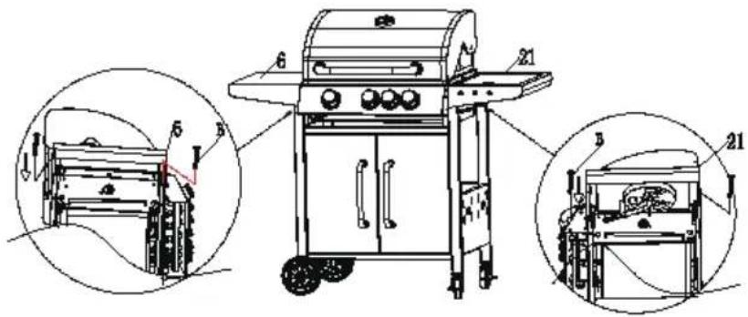 Technical diagram of a portable gas stove with labeled components and cross-sectional views