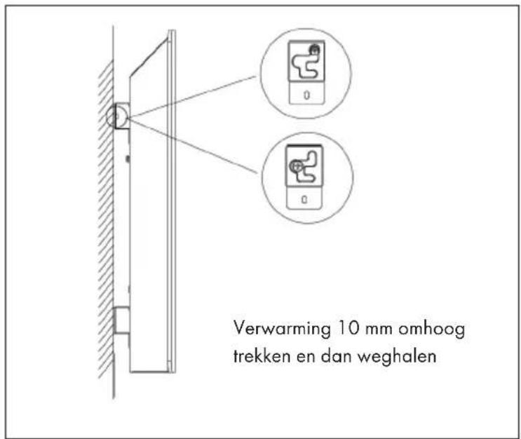 Verwarming 10 mm omhoog trekken en dan weghalen