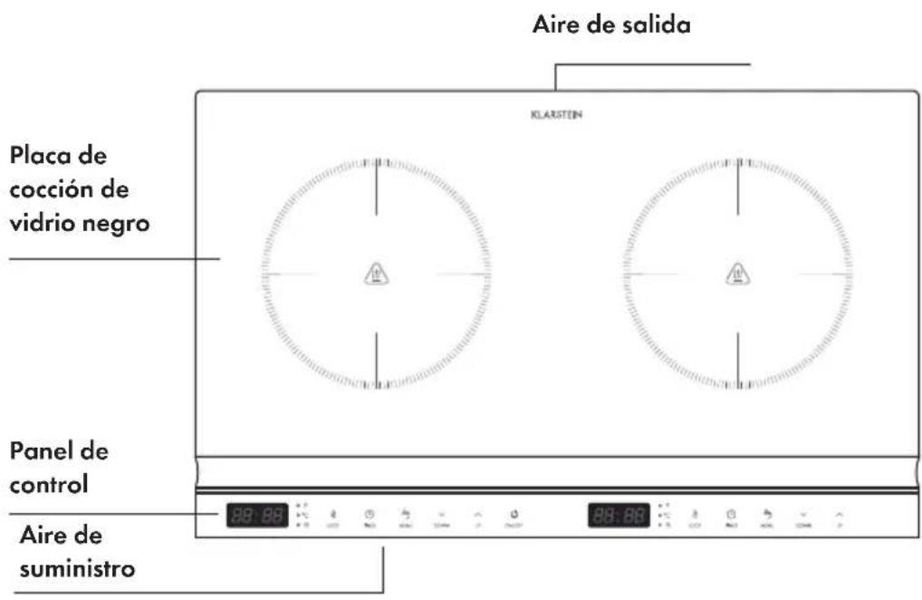 Aire de salida Klarsten Placa de cocción de vidrio negro Panel de control Aire de suministro