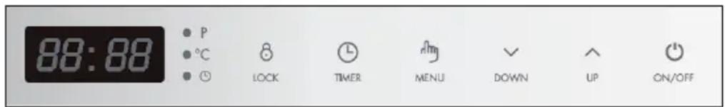 88:88 ● P ● ℃ ● ⏱ LOCK TIMER MENU DOWN UP ON/OFF