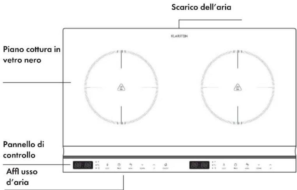 Scarico dell'aria Klarstin Piano cottura in vetro nero Pannello di controllo Affi usso d'aria