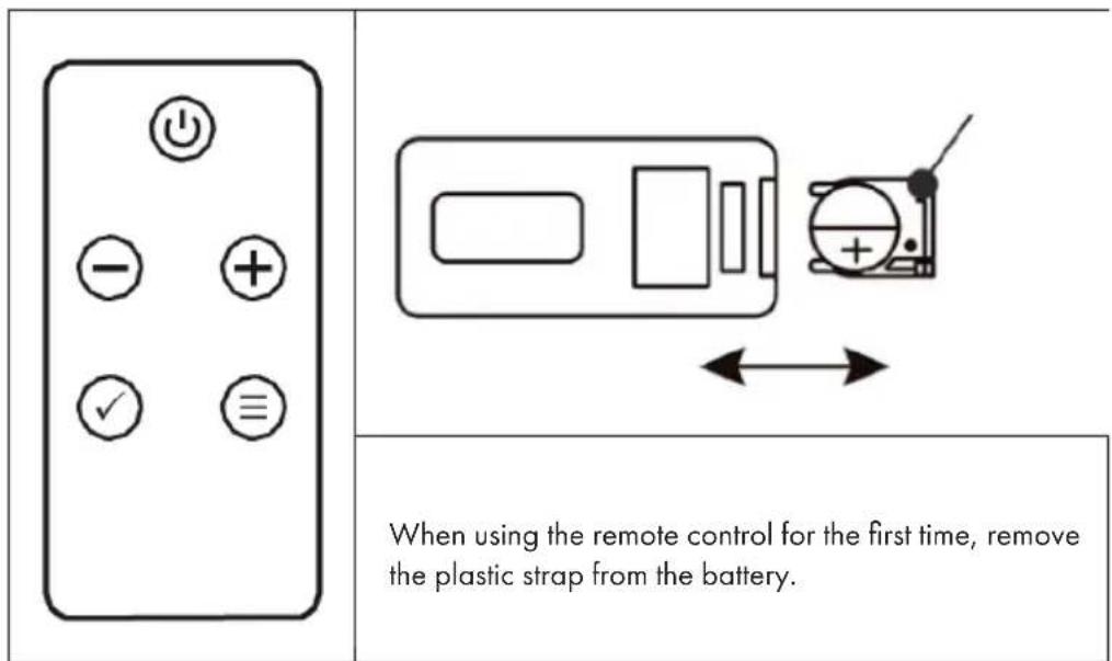 When using the remote control for the first time, remove the plastic strap from the battery.