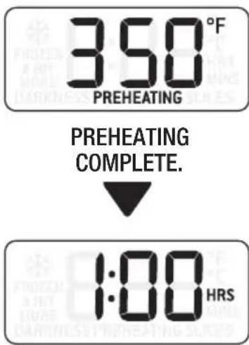 350°F PREHEATING PREHEATING COMPLETE. ↓ 1:00 HRS
