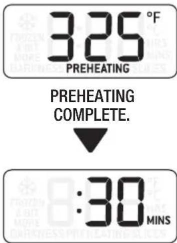325°F PREHEATING PREHEATING COMPLETE. ↓ :30 MINS