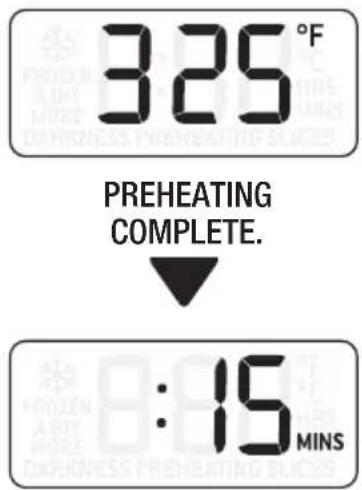 325°F PREHEATING COMPLETE. : 15 MINS