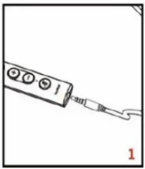 Simple line drawing of a remote control with a cable, no text or symbols present