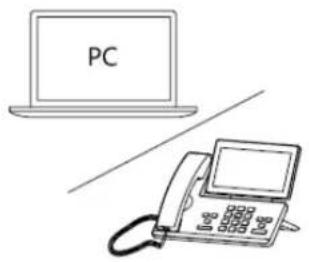 Simple line drawing of a laptop and a telephone with a monitor, no text or symbols present.