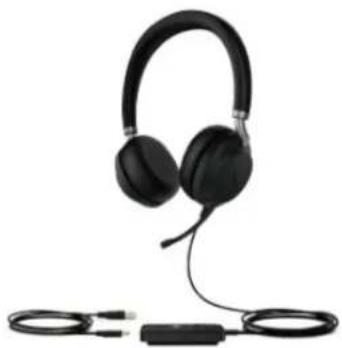 Black headboard headphones with earbuds and cord connectors (no text or symbols visible)
