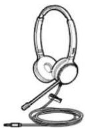 Illustration of a pair of headphones with a cord and antenna (no text or symbols)