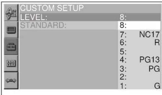 SONY DVX-11A - Wählen Sie mit ↑/↓ die Option „LEVEL“ aus und drücken Sie ENTER. - 1