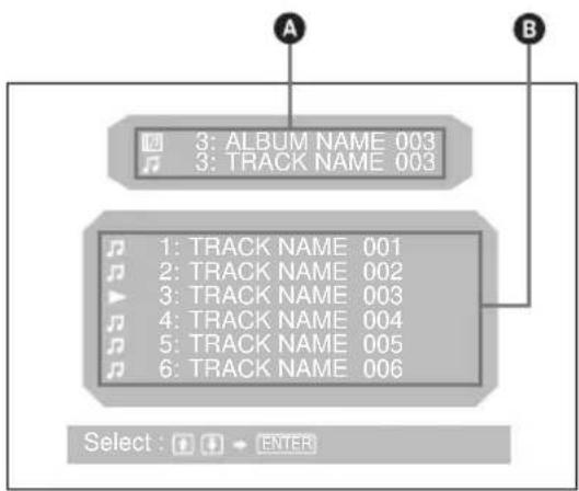 A 3: ALBUM NAME 003 3: TRACK NAME 003 1: TRACK NAME 001 2: TRACK NAME 002 3: TRACK NAME 003 4: TRACK NAME 004 5: TRACK NAME 005 6: TRACK NAME 006 Select : ENTER