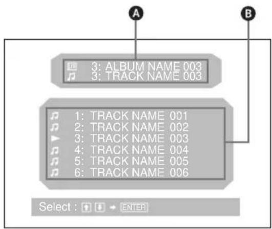 A 3: ALBUM NAME 003 3: TRACK NAME 003 1: TRACK NAME 001 2: TRACK NAME 002 3: TRACK NAME 003 4: TRACK NAME 004 5: TRACK NAME 005 6: TRACK NAME 006 Select : + → ENTER