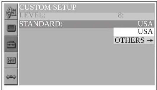 CUSTOM SETUP LEVEL: 8: STANDARD: USA USA OTHERS →