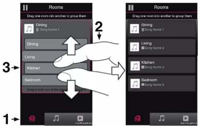 Rooms Drag one room into another to group them Dining Song Name 1 Dining Living Kitchen Bedroom Drag a room out at this group and put it 1 2 3 Rooms Drag one room into another to group them Dining Song Name 1 Living Song Name 2 Kitchen Song Name 3 Bedroom Song Name 4