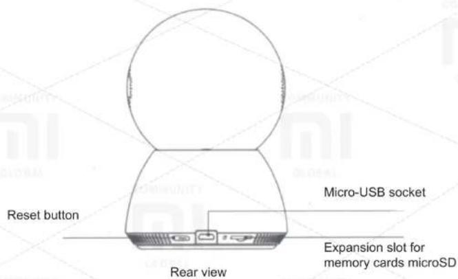 Reset button Micro-USB socket Rear view Expansion slot for memory cards microSD