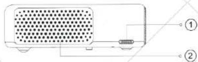 Diagram of a portable electronic device with labeled parts ① and ②, showing front panel and base.