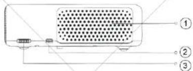 Diagram of a device with labeled parts, showing a grid-patterned panel and three numbered components.