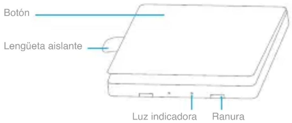 Botón Lengüeta aislante Luz indicadora Ranura
