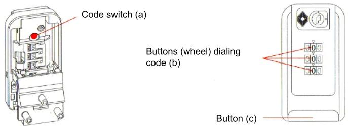 Code switch (a) Buttons (wheel) dialing code (b) Button (c)