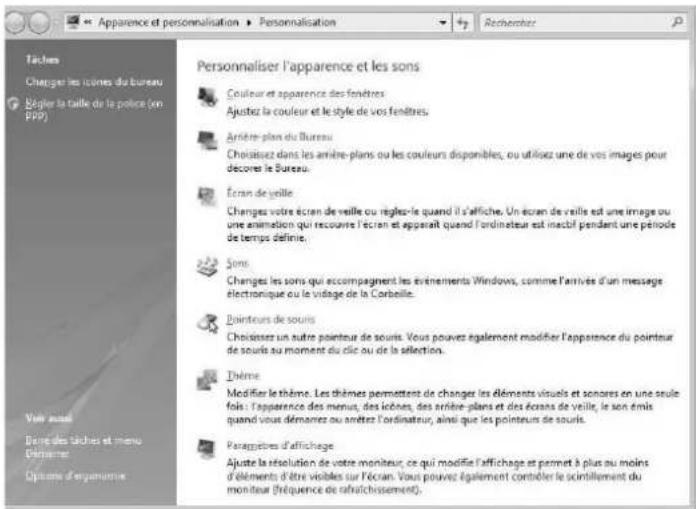 Tâches Charger les cômes du bureau Bûgler la taille de le police (en PPP) Voir auoi Bons des tâches et menu Dérivante Opции d'organisme Personnaliser l'apparence et les sons Couleur et apparence des fenêtres Ajustez la couleur et le style de vos fenêtres. Arrière-plan du Bureau Choisissez dans les arrière-plants ou les couleurs disponibles, ou utilisez une de vos images pour decorer le Bureau. Écran de veille Charges votre écran de veille ou règles-le quand il s'affiche. Un écran de veille est une image ou une animation qui recouvre l'écran et apparaît quand l'ordinateur est insébl pendant une période de temps définie. Sons Charges les sons qui accompagnent les événements Windows, comme l'arrivée d'un message électronique ou le vidage de la Corbeille. Pointeurs de souris Choisissez un autre pointeur de souris. Vous pouvez également modifier l'apparence du pointeur de souris ou moment du clic ou de la sélection. Thème Modifier le thème. Les thèmes permettent de changer les éléments visuels et sonores en une seule fois : l'apparence des menus, des icônes, des arrière-plants et des écrans de veille, le son émis quand vous démarrez ou ammée l'ordinateur, ainsi que les pointeurs de souris. Parapertes d'affichage Ajuste la résolution de votre moniteur, ce qui modifie l'affichage et permet à plus ou moins d'éléments d'être visibles sur l'écran. Vous pouvez également controiber le sciriblement du moniteur (fréquence de rafratchissement).