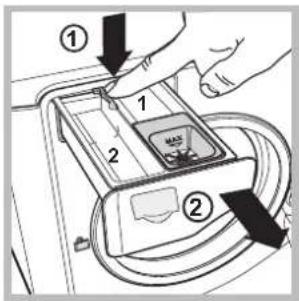 Diagram showing a hand inserting a device into a device with labeled parts and arrows indicating direction of movement.