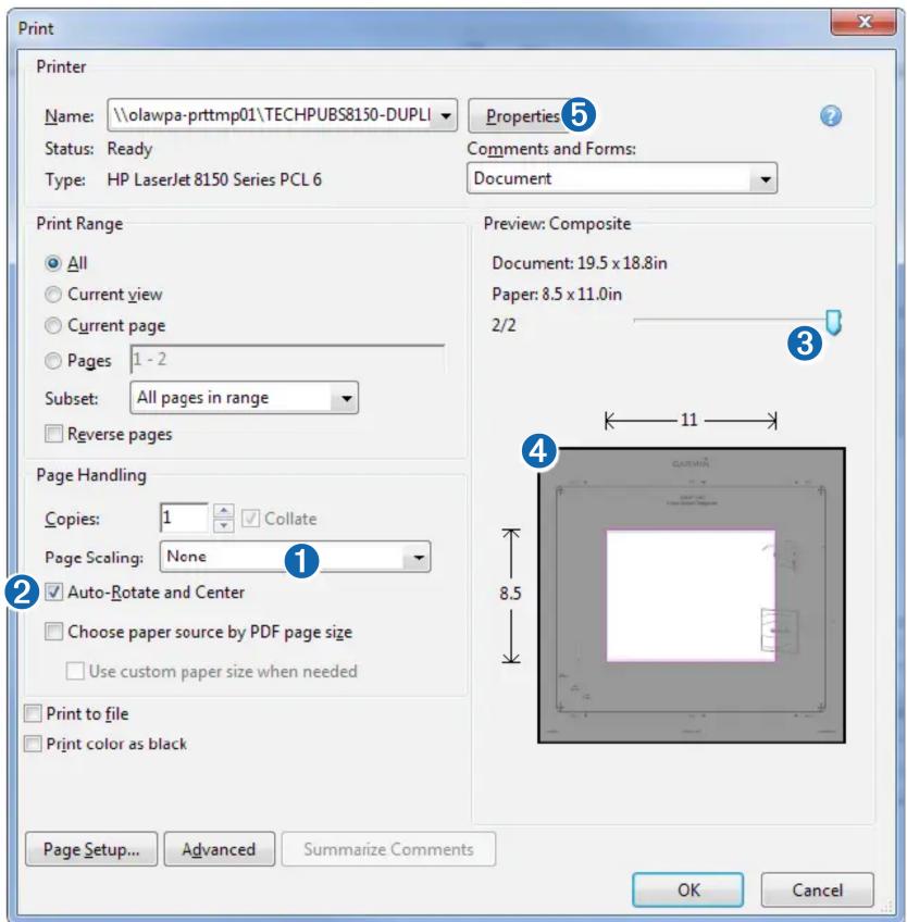 Print Printer Name: \olawpa-prttmp01\TECHPUBS8150-DUPLI Properties ⑤ Status: Ready Comments and Forms: Type: HP LaserJet 8150 Series PCL 6 Document Print Range All Current view Current page Pages 1 - 2 Subset: All pages in range Reverse pages Page Handling Copies: 1 Collate Page Scaling: None Auto-Rotate and Center Choose paper source by PDF page size Use custom paper size when needed Print to file Print color as black Preview: Composite Document: 19.5 x 18.8in Paper: 8.5 x 11.0in 2/2 11 4 8.5 Page Setup... Advanced Summarize Comments OK Cancel
