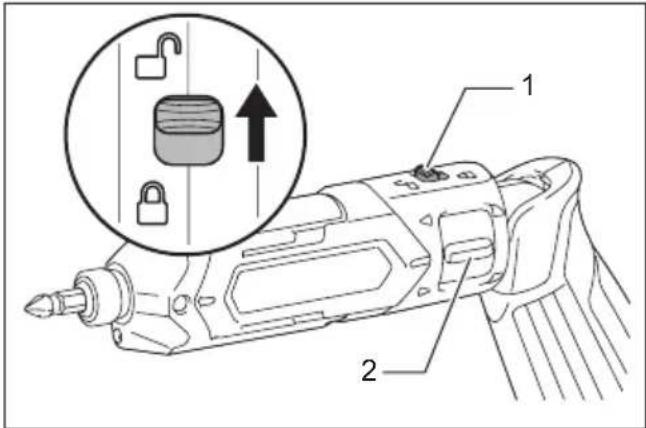 Technical diagram of a mechanical device with labeled parts and an inset showing a padlock mechanism.