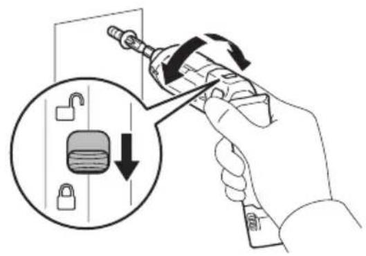 Diagram illustrating the use of a padlock to adjust its internal components, with an arrow indicating the process.