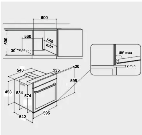 600 560 560 min 30 540 135 20 89° max 2 min 595 453 534 574 542 595