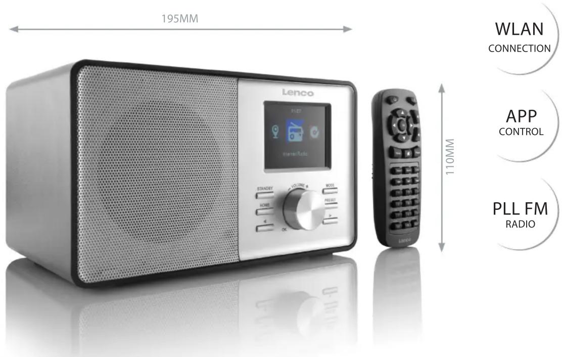 195MM Lenco R127 Internal Radio STANDARD VOLUME HOME OK MODE PRESS WLAN CONNECTION APP CONTROL PLL FM RADIO 110MM