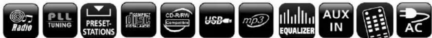 Radio PLL TUNING PRESET- STATIONS CD-R/RW Compatible USB mp3 EQUALIZER AUX IN AC