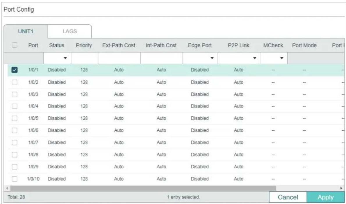 TP-LINK Omada TL-SG2008P - Configuring Parameters on Ports in CIST - 1