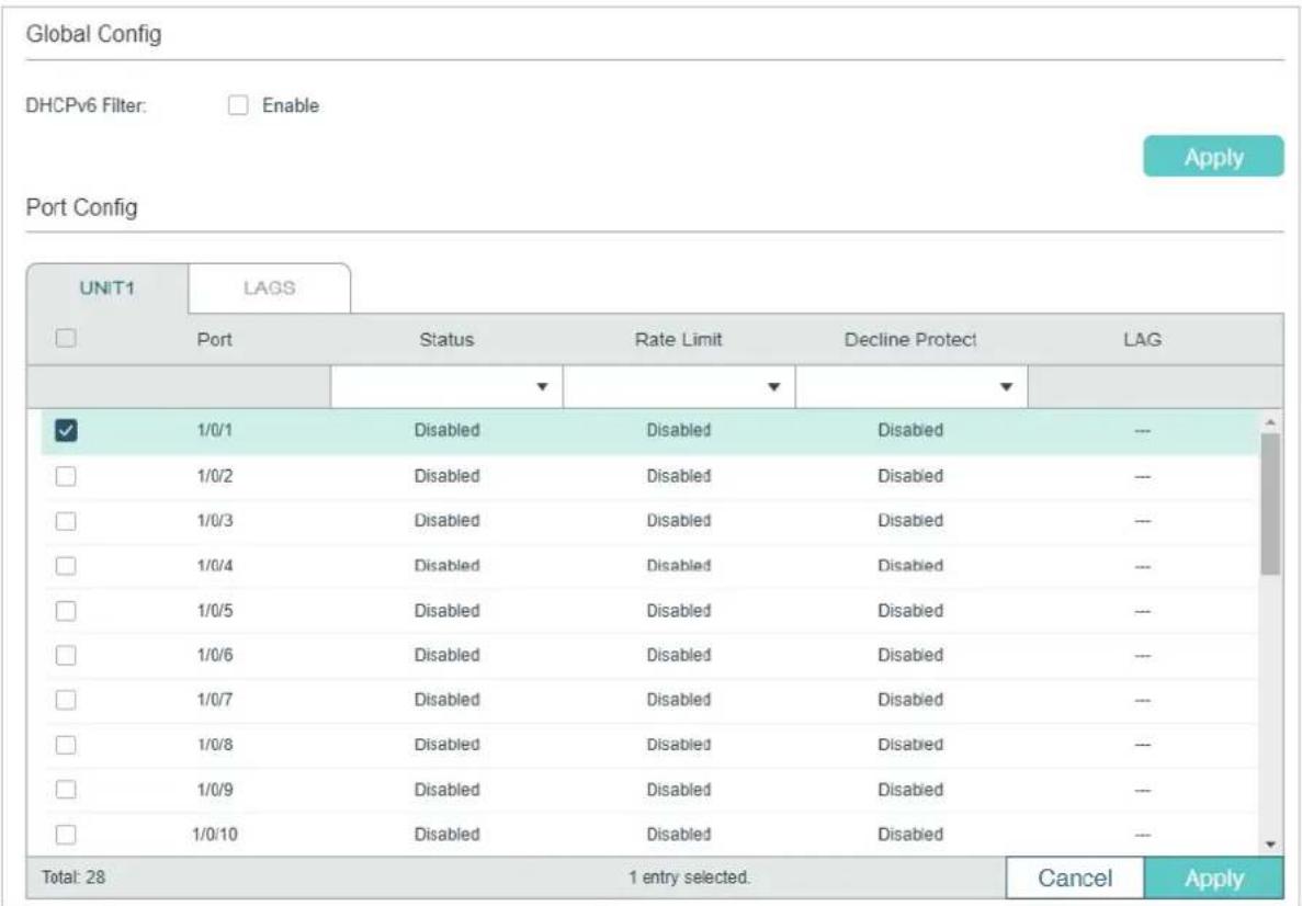 TP-LINK Omada TL-SG2008P - Configuring the Basic DHCPv6 Filter Parameters - 1