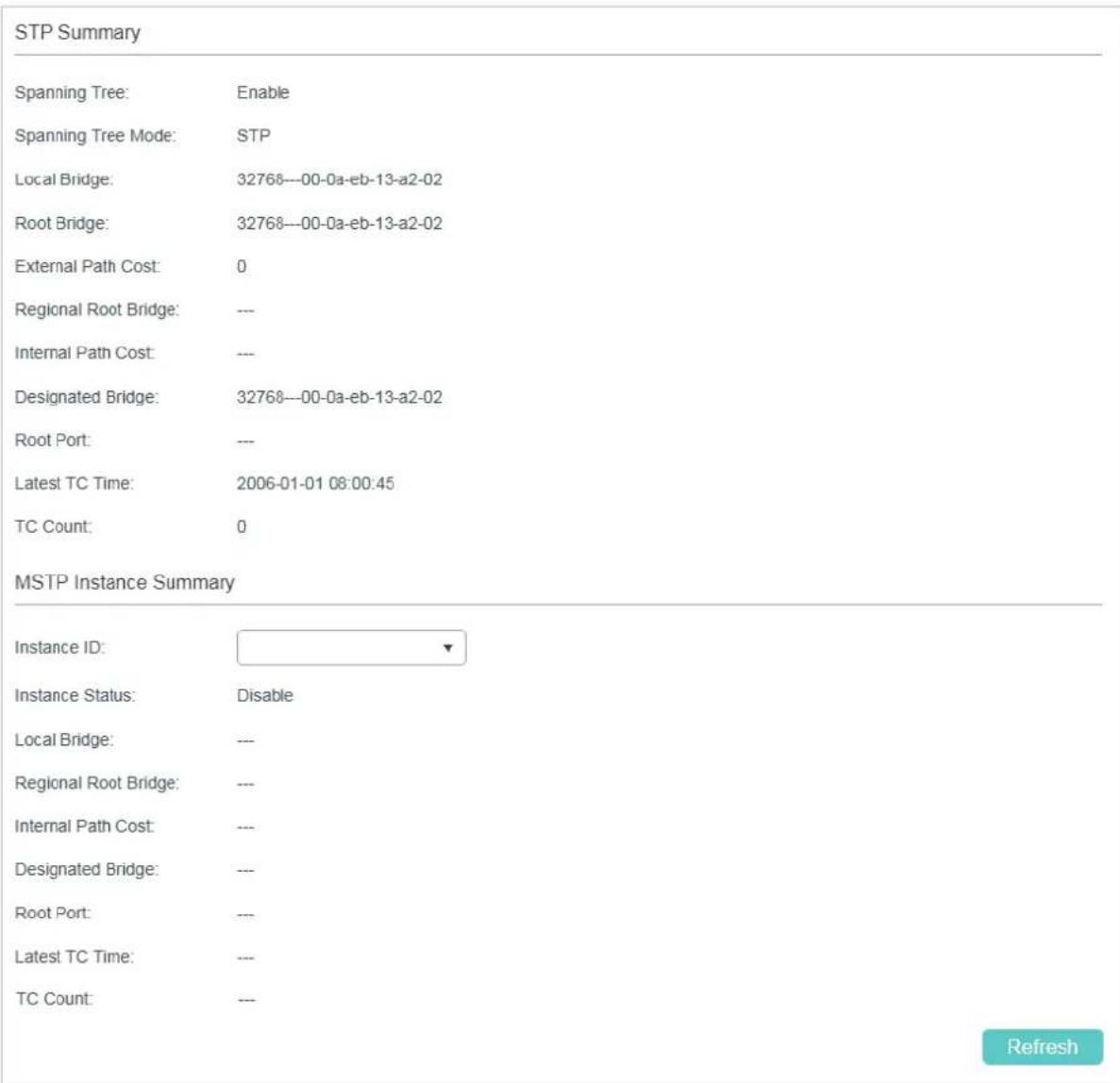 TP-LINK Omada TL-SG2008P - Verifying the STP/RSTP Configurations - 1