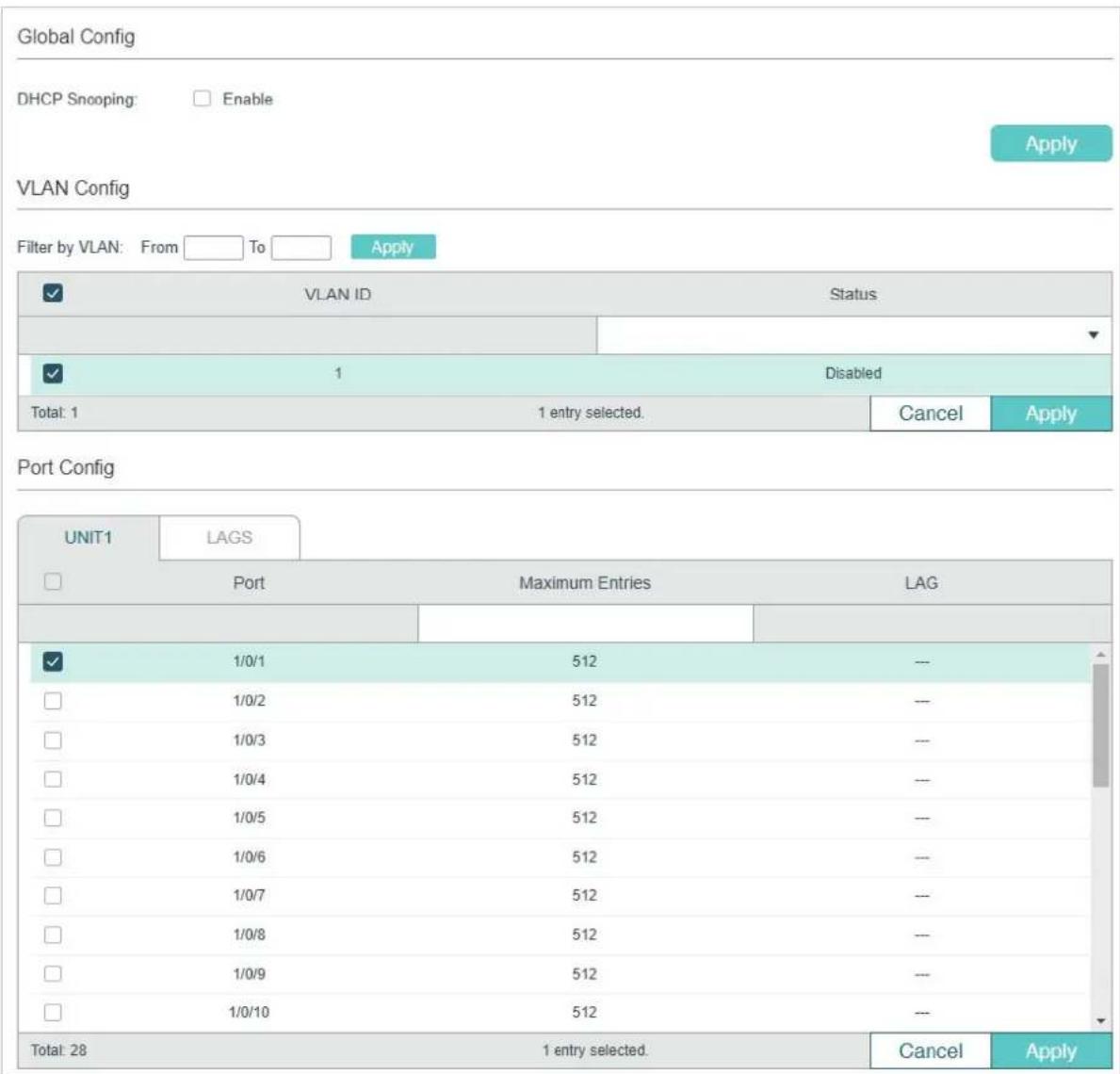 TP-LINK Omada TL-SG2008P - Binding Entries via DHCP Snooping - 1