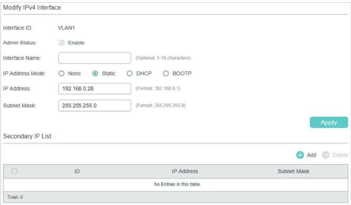 TP-LINK Omada TL-SG2008P - Configuring IPv4 Parameters of the Interface - 1