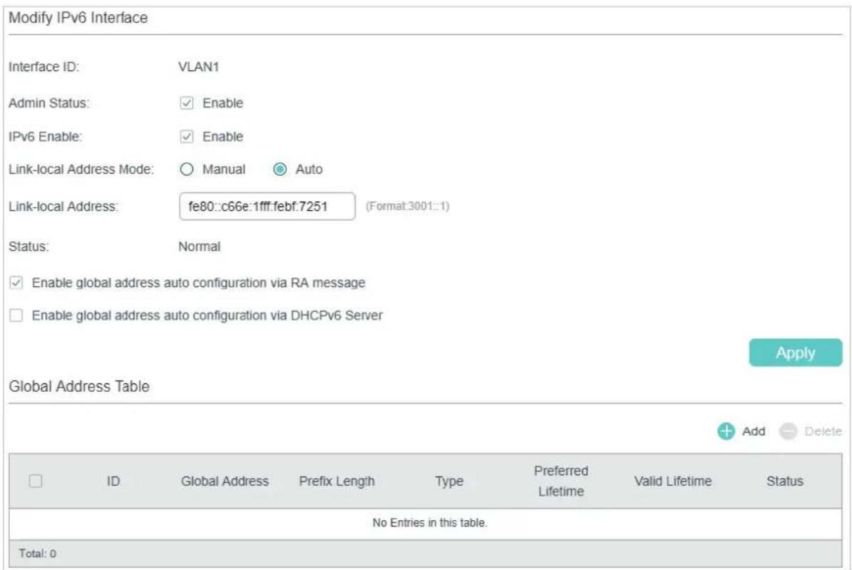 TP-LINK Omada TL-SG2008P - Configuring IPv6 Parameters of the Interface - 1