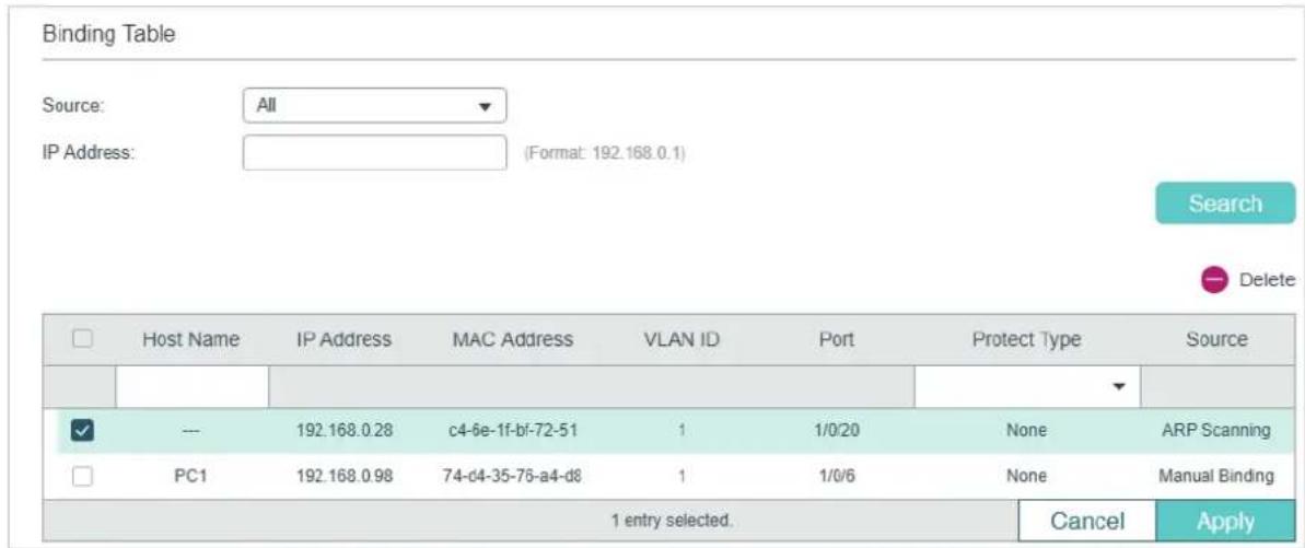 TP-LINK Omada TL-SG2008P - Viewing the Binding Entries - 1