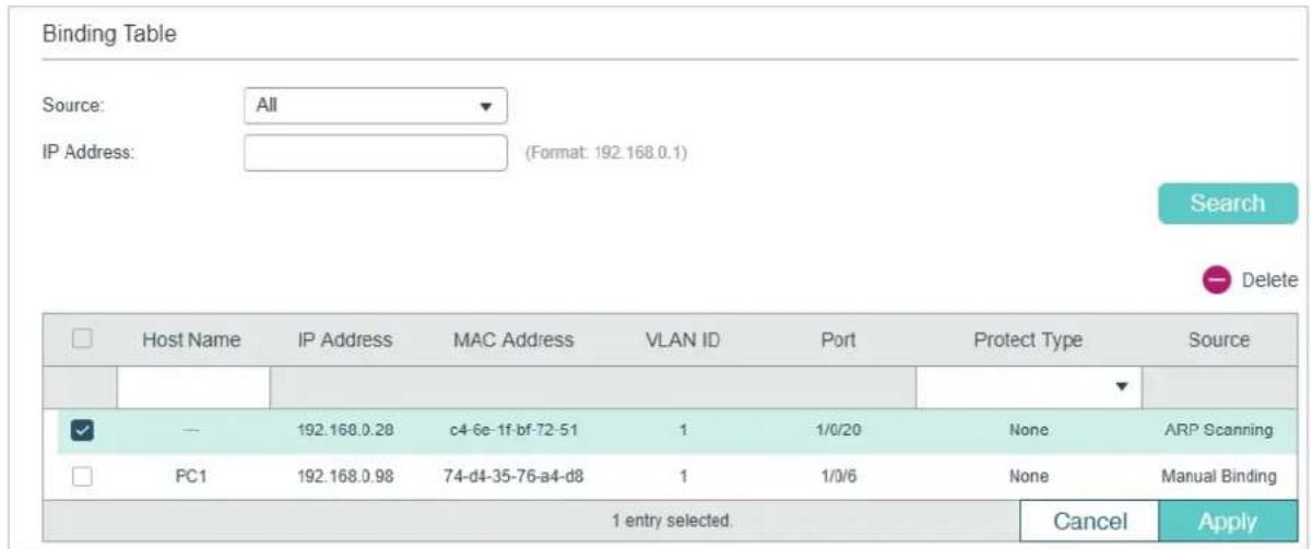 TP-LINK Omada TL-SG2008P - Viewing the Binding Entries - 1