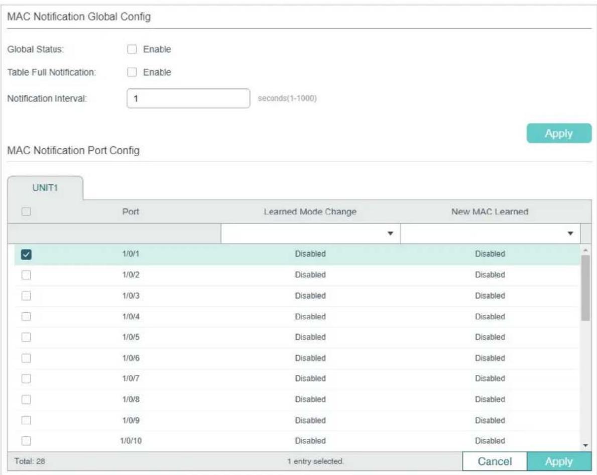 TP-LINK Omada TL-SG2008P - Configuring MAC Notification Traps - 1