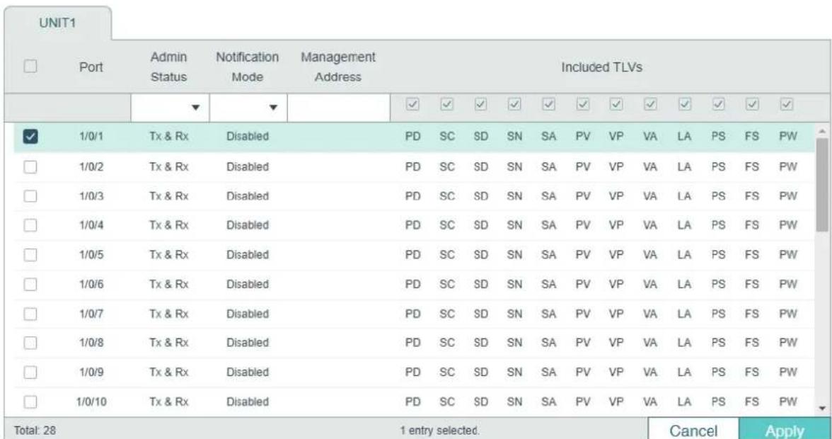 TP-LINK Omada TL-SG2008P - Configuring LLDP For the Port - 1