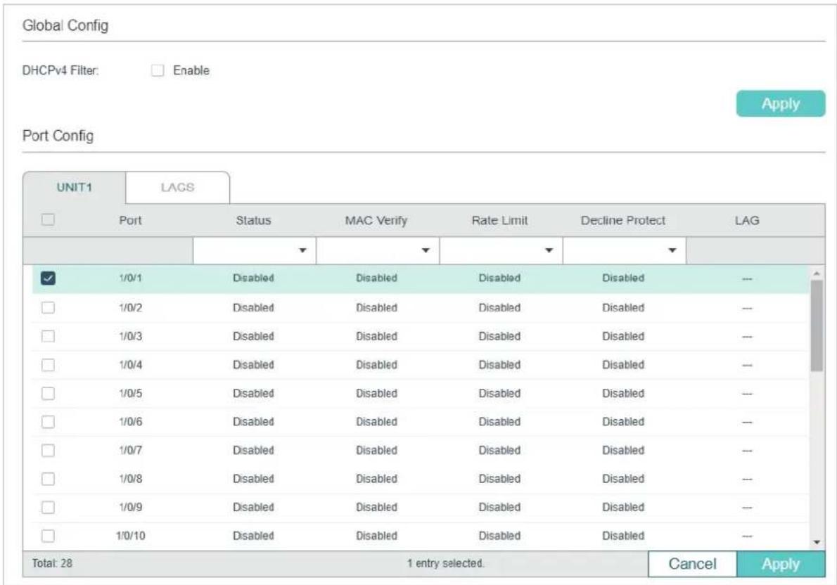 TP-LINK Omada TL-SG2008P - Configuring the Basic DHCPv4 Filter Parameters - 1