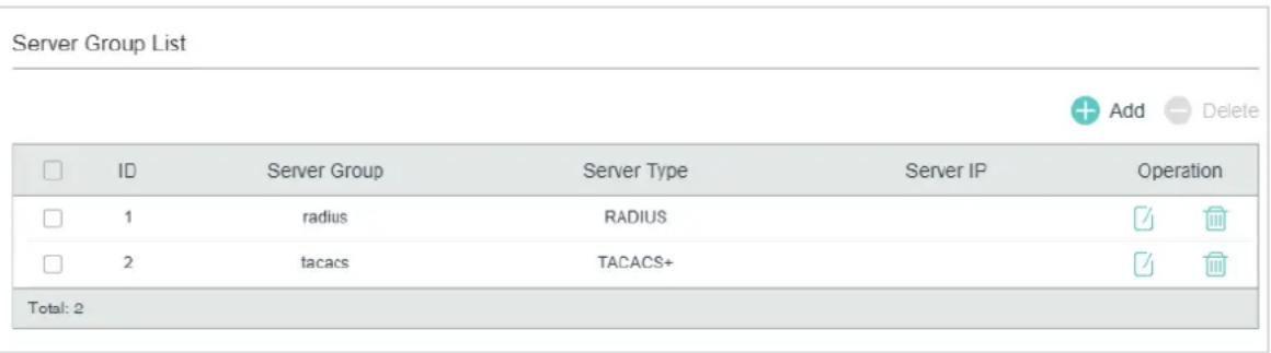 TP-LINK Omada TL-SG2008P - ■ Configuring the RADIUS Server Group - 1